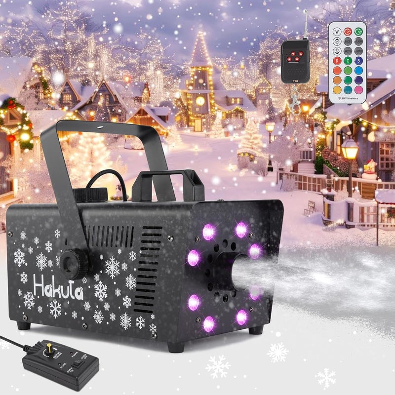 HAKUTA Store آلة ثلج 1000 واط قابلة للتعديل مع 8 أضواء LED RGB، صانع ثلج عالي الإنتاجية لعيد الميلاد، الهالوين، عيد الحب، حفلات الزفاف، الحفلات ومسرح الدي جي في الداخل والخارج - Image 2